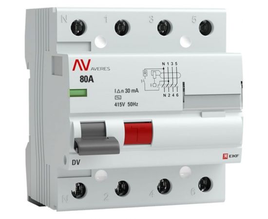 Устройство защитного отключения EKF DV 4P 80А/30мА AC AVERES SQrccb-4-80-30-ac-av 