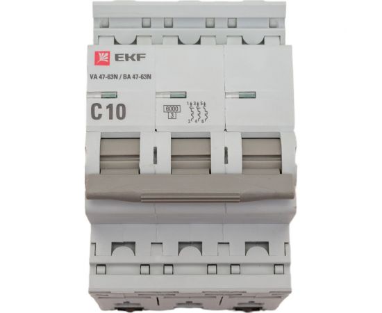 Автоматический выключатель EKF 3P 10А (C) 6кА ВА 47-63N PROxima M636310C 
