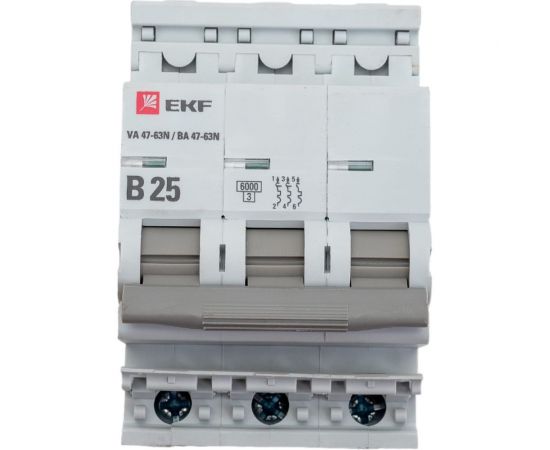 Автоматический выключатель EKF 3P 25А (B) 6кА ВА 47-63N PROxima M636325B 
