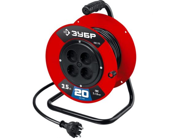 Силовой удлинитель на катушке ЗУБР ПВС 215 ПВС 2x1.5 20м 3500Вт 55103-20 