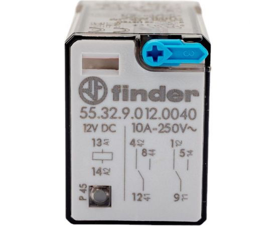 Промежуточное реле Finder 2 перекидных контакта 10А, = 12В DC, 553290120040 