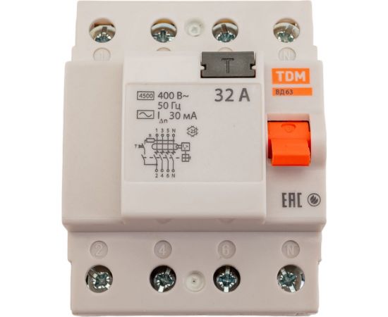 Устройство защитного отключения TDM ВД63 4Р 32А 30мА электронное SQ0220-0008 – изображение 2