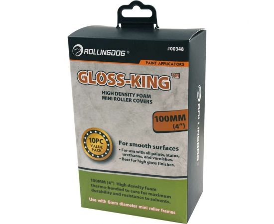 Малярный мини-валик Rollingdog Gloss-King из поролона высокой плотности, 100 мм, 10 шт, 00348 – изображение 3