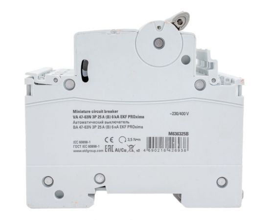 Автоматический выключатель EKF 3P 25А (B) 6кА ВА 47-63N PROxima M636325B – изображение 4