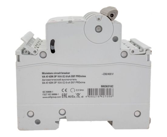 Автоматический выключатель EKF 3P 10А (C) 6кА ВА 47-63N PROxima M636310C – изображение 4