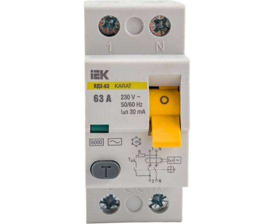 Узо IEK karat вд3-63 2p 63а 30ма 6ка тип ac MDV20-2-063-030 – изображение 6