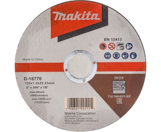 Диск отрезной по нержавеющей стали (125х1.2х22.2 мм) Makita D-18770 