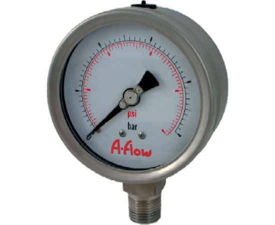 Манометр от 0 до 1.6 бар из нержавеющей стали, D100 мм, NPT 1/2"", штуцер снизу A-Flow G32-S-8N-100A-1,6bar 