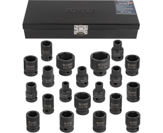 Набор головок ударных 20 шт, 1/2""DR, 8-24, 27, 30, 32 мм, в металлическом кейсе f-4203-5mpb Forsage 54903 