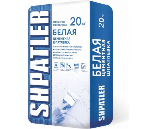 Шпаклевка Шпатлер белая, цементная, 20 кг Ш00005 