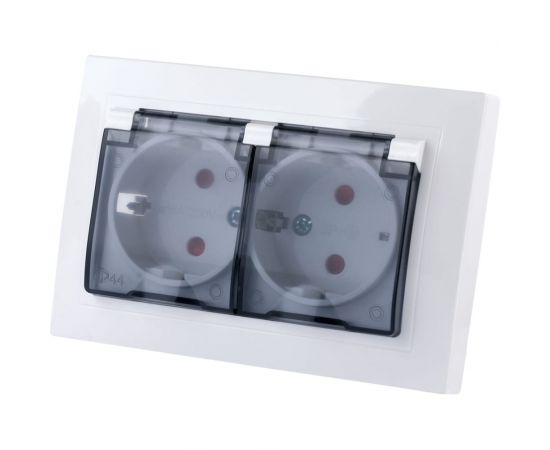 Двойная розетка TDM 2П+З с защитными шторками и прозрачной крышкой 16А 250В IP44 белая Таймыр SQ1814-0077 – изображение 2
