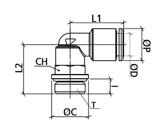 Фитинг L-образный 6 мм с наружной металлической резьбой G1/4" CDC Pneumatics BPL 06G02 – изображение 2