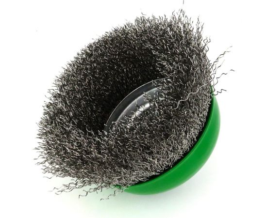 Щетка чашечная 100 мм, М14, ворс гофрированная нержавеющая сталь 0.30 мм для УШМ 13-015 EuroBrush EB-ISS4 – изображение 4
