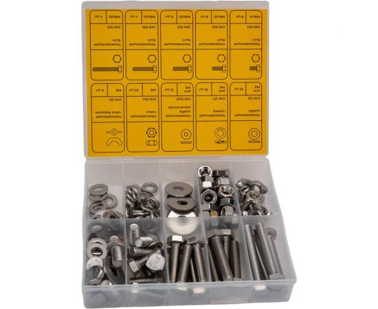 Набор болтов, шайб и гаек из нержавеющей стали KREPFIELD М8, 136 предметов в кейсе Набор08метрика136 – изображение 6