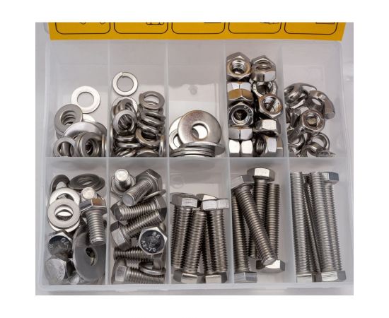 Набор болтов, шайб и гаек из нержавеющей стали KREPFIELD М8, 136 предметов в кейсе Набор08метрика136 – изображение 7