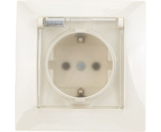 Розетка с заземлением, шторками и крышкой IP-44 слоновая кость Simon 1590450-031 
