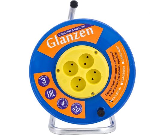 Силовой удлинитель Glanzen на катушке 4 гн. ПВС 2x0,75 арт. EB-20-014 00-00006722 