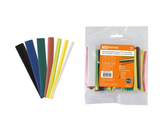 Термоусаживаемая трубка TDM ТУТнг 4/2, 6/3, 8/4, 10/5, 12/6 набор 7 цветов по 1 шт 100мм SQ0518-0515 
