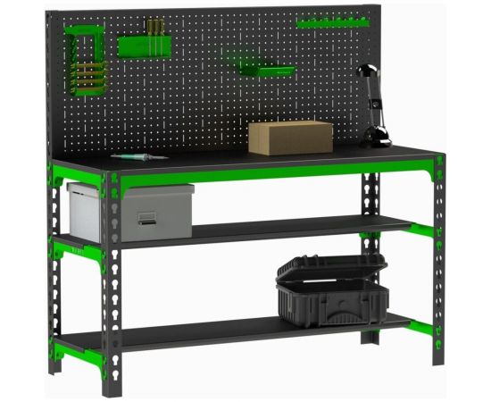 Металлический стол ООО Металекс 750x1500x600, две полки, перфопанель с комплектом аксессуаров SMMPIIPRIA751560 