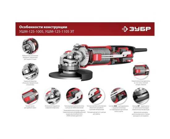 Угловая шлифовальная машина ЗУБР 125 мм, 1000 Вт УШМ-125-1005 – изображение 12