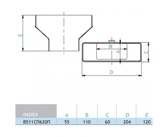 Соединитель прямой прямоугольных воздуховодов 55x110/60x204 мм В511СП620П – изображение 2