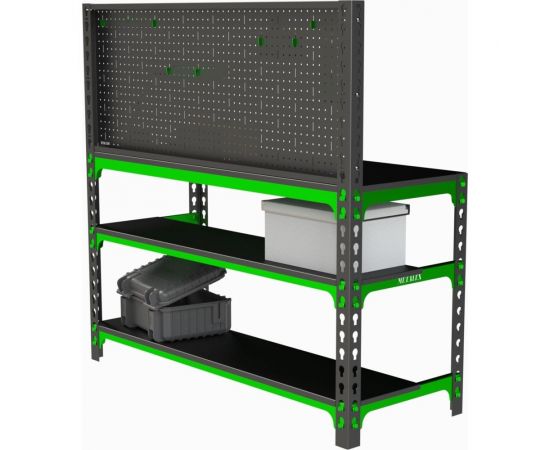 Металлический стол ООО Металекс 750x1500x600, две полки, перфопанель с комплектом аксессуаров SMMPIIPRIA751560 – изображение 2