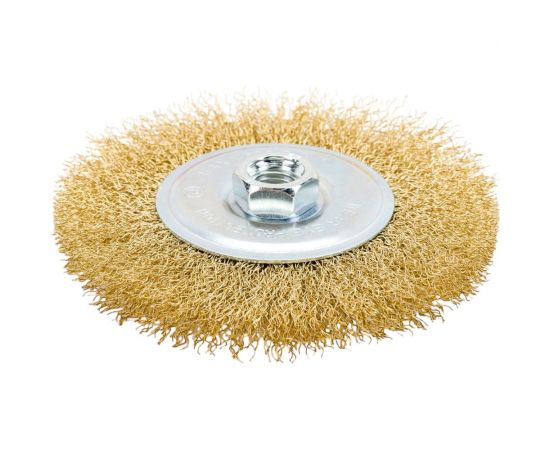 Щетка-крацовка плоская (125 мм; M14; латунированная витая проволока) Pobedit 2125412 – изображение 3