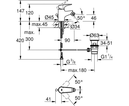 Смеситель для биде GROHE Start Flow с донным клапаном 23770000 – изображение 3