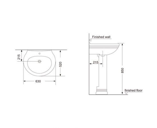 Раковина с пьедесталом Creo Ceramique MARSEILLE 630x520x845 MA3000+MA3010 00029797 – изображение 3
