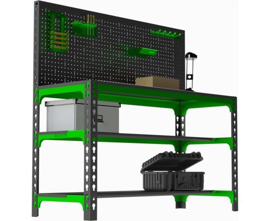 Металлический стол ООО Металекс 750x1500x600, две полки, перфопанель с комплектом аксессуаров SMMPIIPRIA751560 – изображение 3