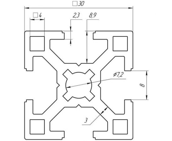 Профиль конструкционный 30x30х1000 мм, паз 8 мм Алтервиа A11303008X1000 – изображение 4