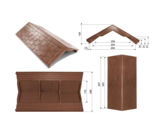 Парапет ППК на пролет забора в 1 кирпич Neoкомпозит Гибкая черепица, 500x258x25 мм, коричневый ПЗ-258 ГЧ К – изображение 7