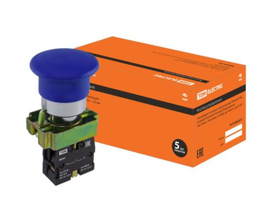 Кнопка TDM BС61, Грибок, без подсветки, синий, 1з SQ0704-0046 