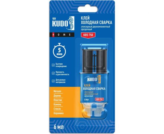 Клей эпоксидный двухкомпонентный прозрачный KUDO HOME, 6 мл KBS-750 