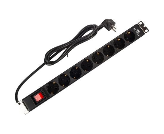 Распределительный блок DATAREX 19 дюймов, pdu, с выключателем, на 16а, 8 разъемов shuko, шнур питания 1,8 м, черный DR-432121 