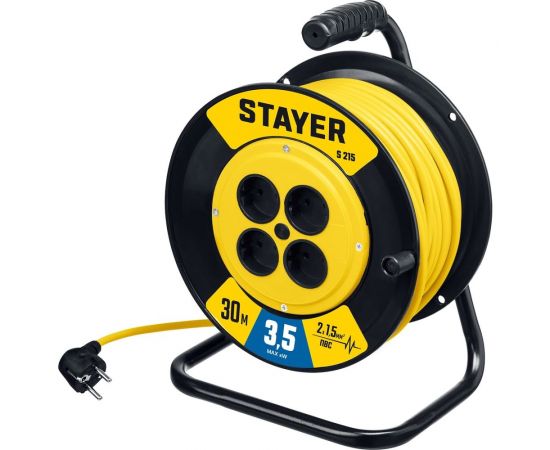 Силовой удлинитель на катушке STAYER S 225 ПВС 2x1.5 30м 3500Вт 55072-30 