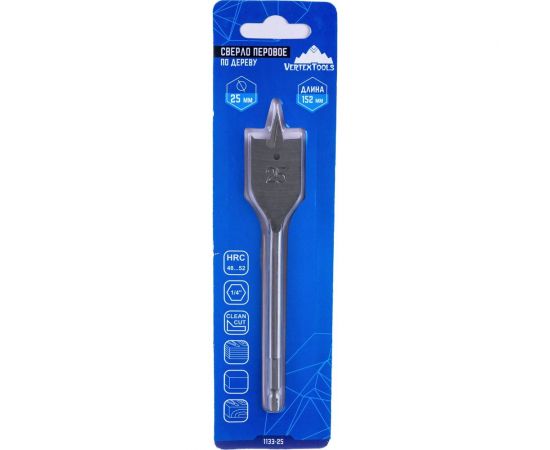 Сверло перовое по дереву (25 мм; шестигранный хвостовик) vertextools 1133-25 