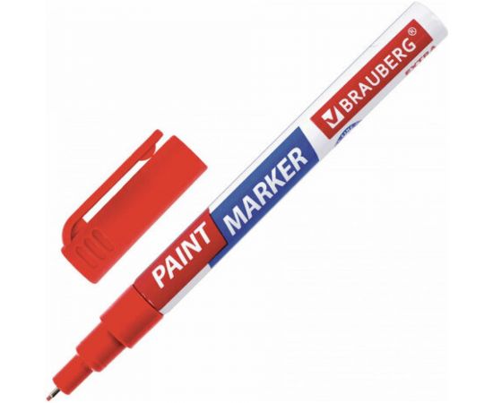Лаковый маркер-краска BRAUBERG EXTRA paint marker 1 мм, красный, улучшенная нитро-основа, 151964 