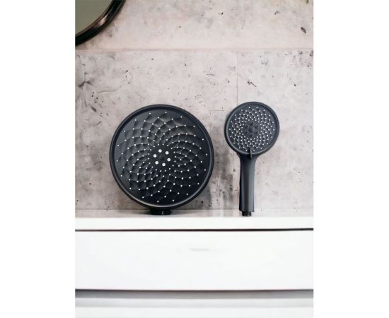 Комплект OUTE душевая лейка 12x25 см и тропическая лейка 25x25 см, черная, круглая TH77HT – изображение 3