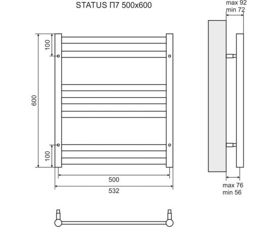 Водяной полотенцесушитель Lemark status п10 500x800, бронза LM44810BR – изображение 3