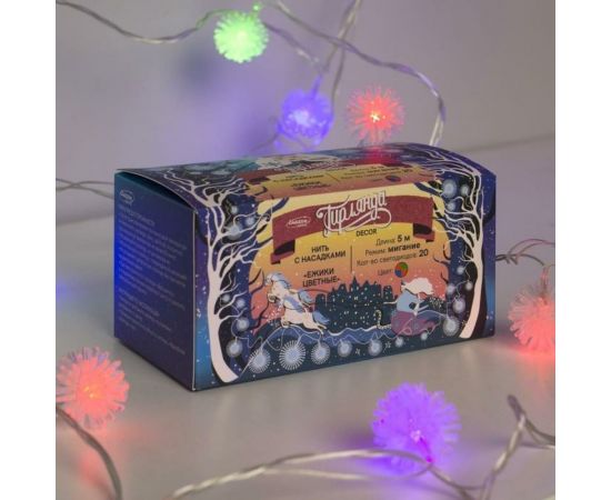 Нить Luazon DCR 5 м, с насадками Ежики цветные, IP20, Н.С. LED-20-220V, моргает, мульти 185513 – изображение 4