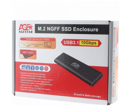 Внешний корпус AgeStar USB 3.1 Type-C M.2 NVME (M-key), алюминий, серый, 31UBNV1C (GRAY) – изображение 4