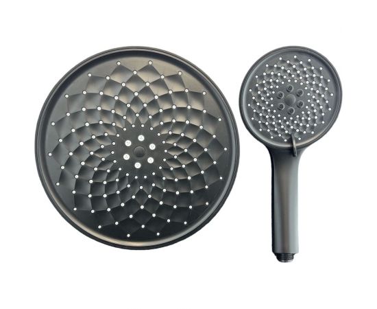 Комплект OUTE душевая лейка 12x25 см и тропическая лейка 25x25 см, черная, круглая TH77HT – изображение 4