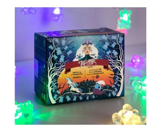 Нить Luazon DCR 5 м, с насадками Мишка, IP20, Н.С. LED-20-220V, моргает, мульти 1080389 – изображение 4