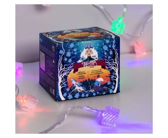 Нить Luazon DCR 5 м, с насадками Кубик тающий, IP20, Н.С. LED-20-220V, моргает, мульти 1080395 – изображение 6