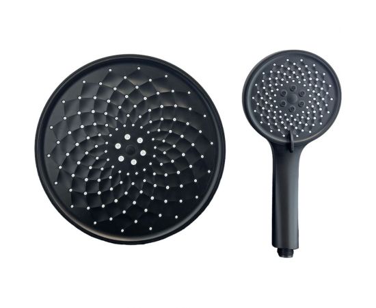 Комплект OUTE душевая лейка 12x25 см и тропическая лейка 25x25 см, черная, круглая TH77HT – изображение 7
