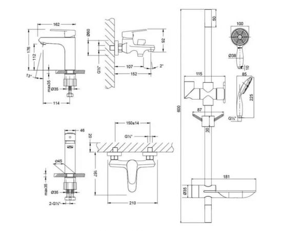 Комплект смесителей Lemark Point 3 в 1 LM0380C – изображение 7