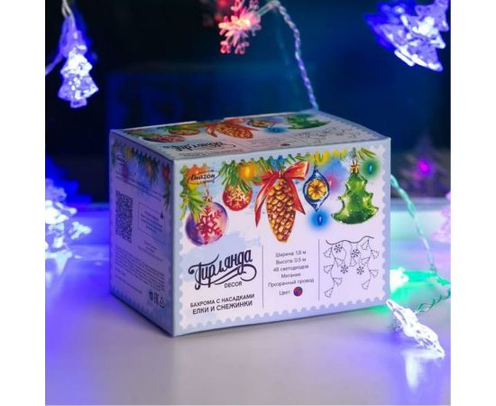 Бахрома Luazon DECOR Елки и снежинки, IP20, Ш1.8 м, В0.5 м, Н.С. LED-48-220V, моргает, RGRB 3556865 – изображение 7