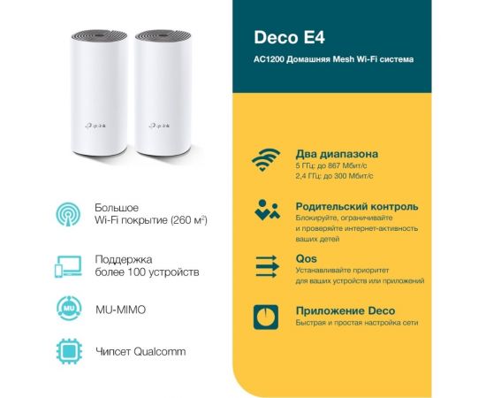 Домашняя mesh Wi-Fi система TP-Link DECO E4(2-PACK) – изображение 8