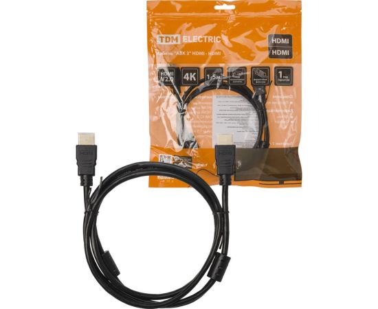 Кабель TDM ""АВК 3"" HDMI - HDMI, v2.0, позолоченные контакты, с ферритами, 1,5 метра, SQ4040-0003 